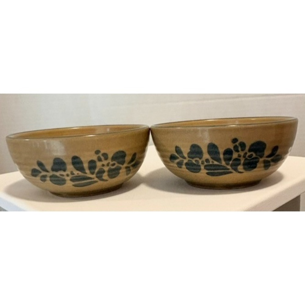 Pfaltzgraff Folk Art Soup Cereal Bowls Set of 2 Vintage Brown Stoneware USA #009
